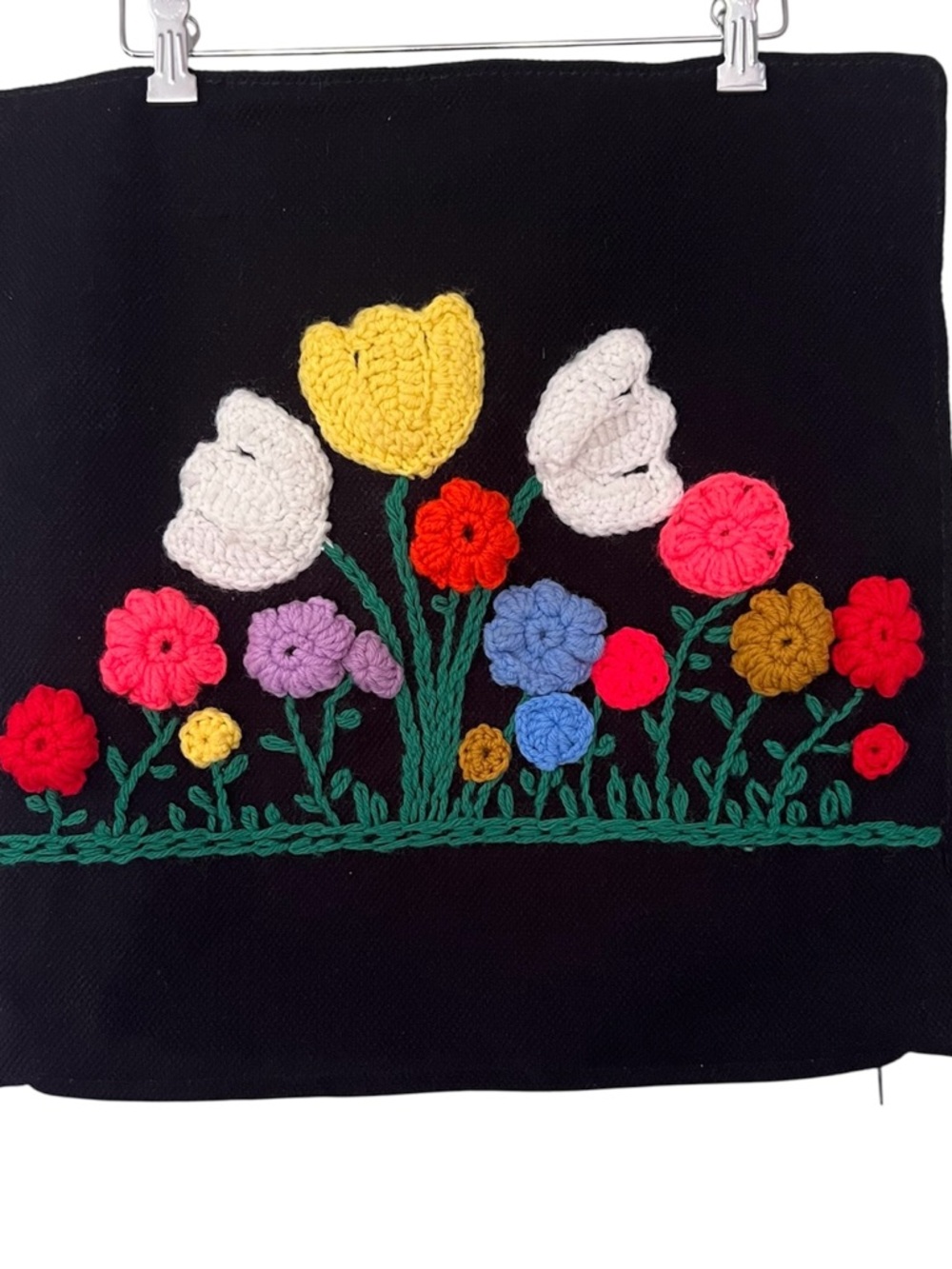 Vintage 90’s IKEA Embroidered Knit Floral Retro Boho Throw Pillow Cover 19X19